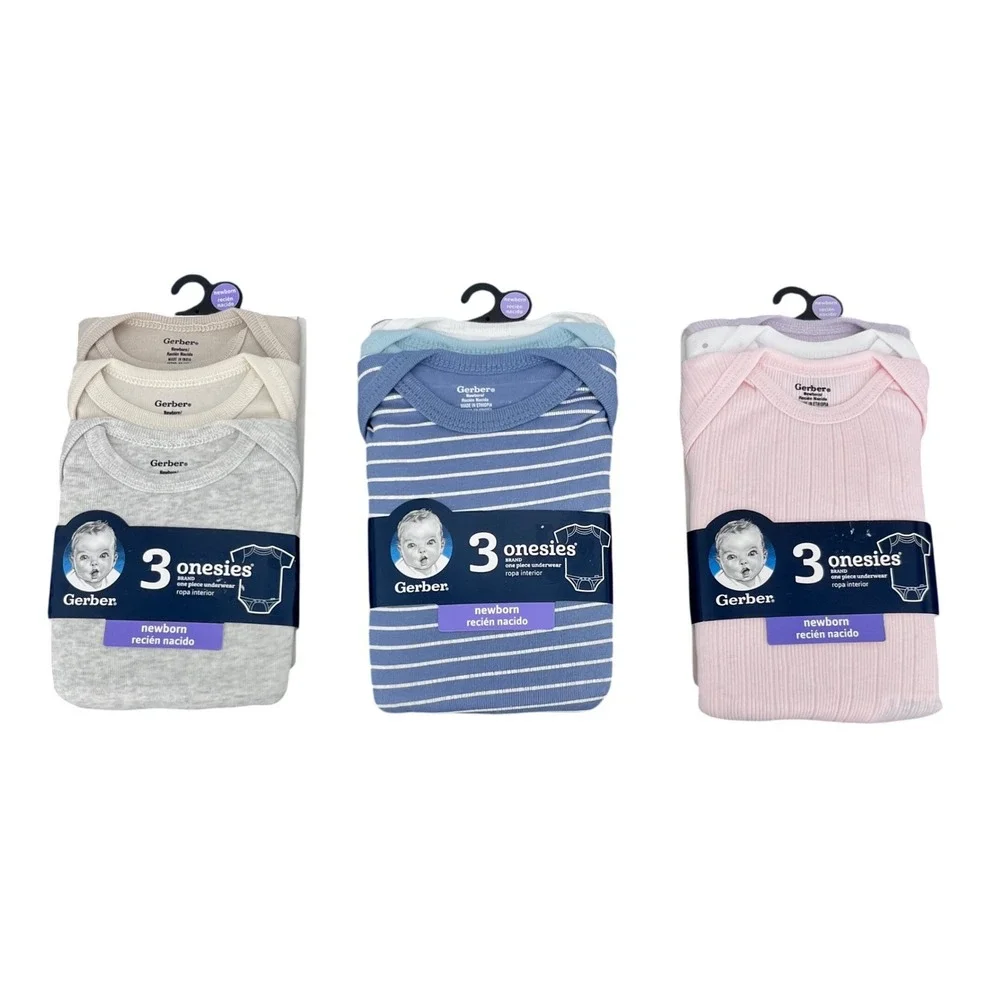 Bundle of Gerber Onesies Bodysuits Baby NEWBORN Multicolor Cotton Ribbed Striped